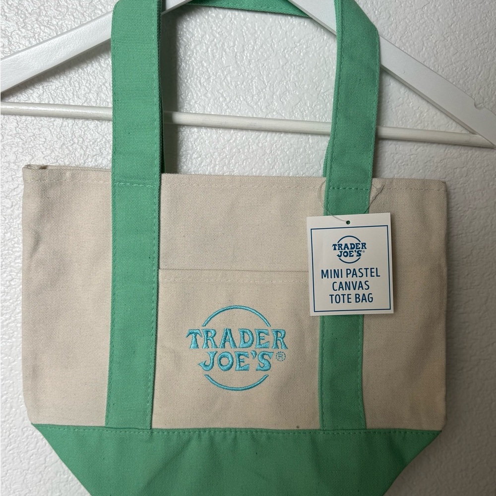Trader Joe's Mini Pastel Green Canvas Tote Bag